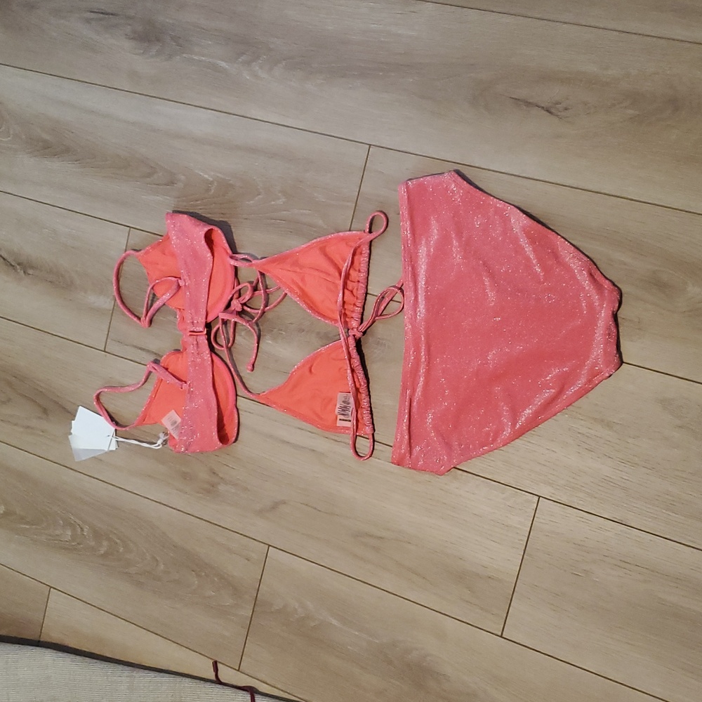 Good American Sparkle Coral Swim 3 Piece BUNDLE - Picture 6 of 12